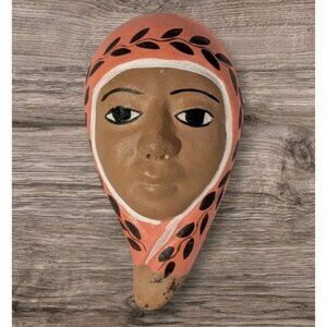 Ocarina Peruvian Clay Head Whistle Handpainted Pottery Woman Lady Artisan
